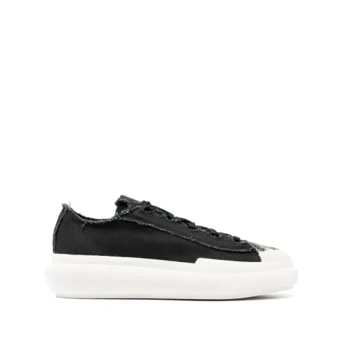 Y-3 , Contemporary Canvas Sneakers with Frayed Edges ,Black male, Sizes: