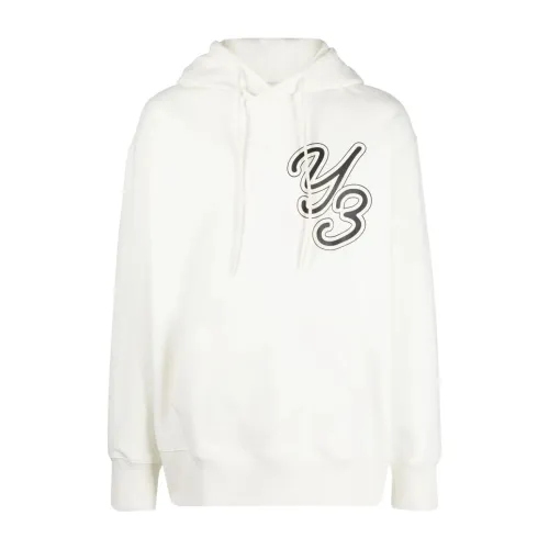 Y-3 , Cotton Logo Print Hoodie ,White male, Sizes: