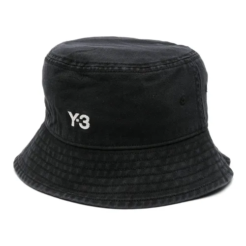 Y-3 , Embroidered-Logo Cotton Bucket HAT ,Black female, Sizes: ONE