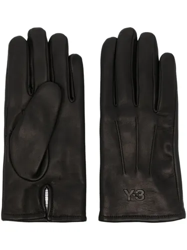 Y-3 logo-embossed leather gloves - Black