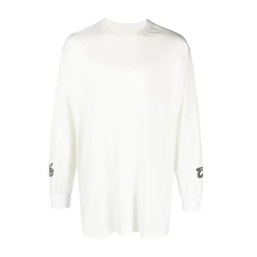 Y-3 , Logo-flocked T-shirt with embroidered motif ,White male, Sizes:
