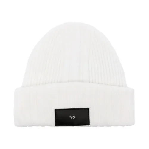 Y-3 , Ribbed Knit Logo Beanie ,White male, Sizes: ONE