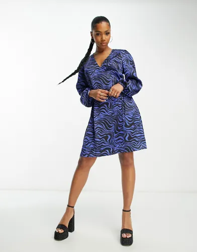 Y. A.S becca long sleeve wrap zebra print dress in purple-Multi
