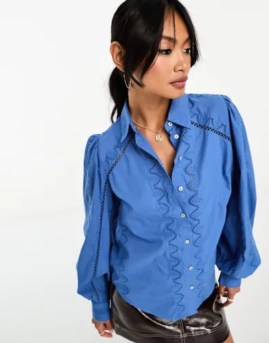 Y. A.S embroidered shirt with laced ladder detailing in blue