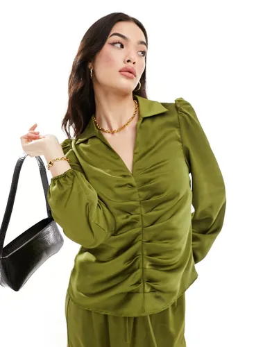 Y. A.S Ezra ruched front blouse co ord in olive green