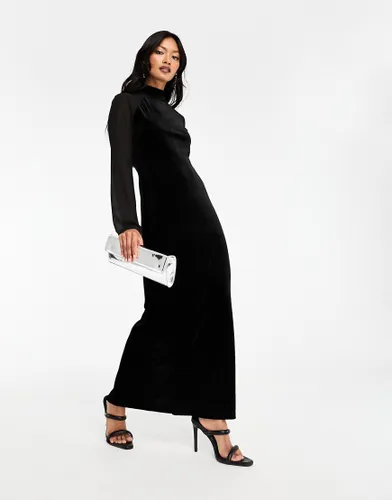 Y. A.S high neck velvet and mesh mix midi dress in black