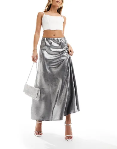 Y. A.S high waisted maxi skirt in grey metallic
