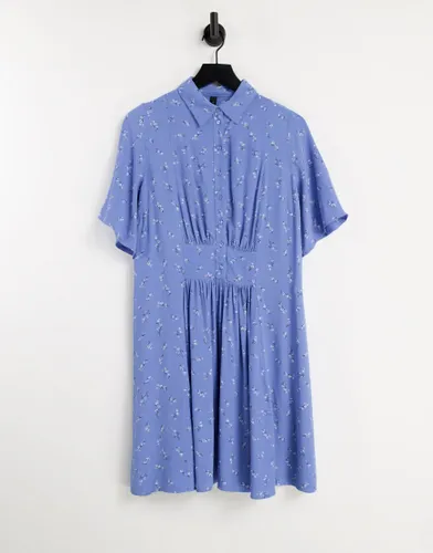 Y. A.S kimono sleeve mini shirt dress in blue floral print-Multi
