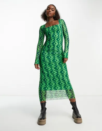 Y. A.S krizza long sleeve midi dress in green print