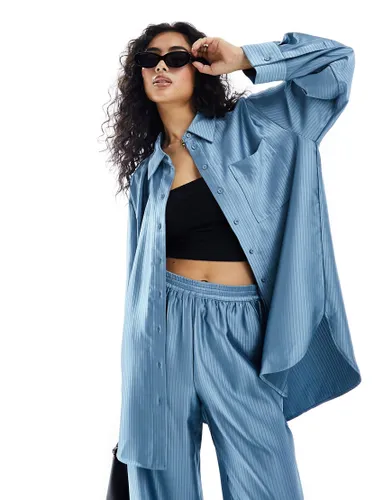 Y. A.S satin oversized pinstripe shirt co-ord in blue