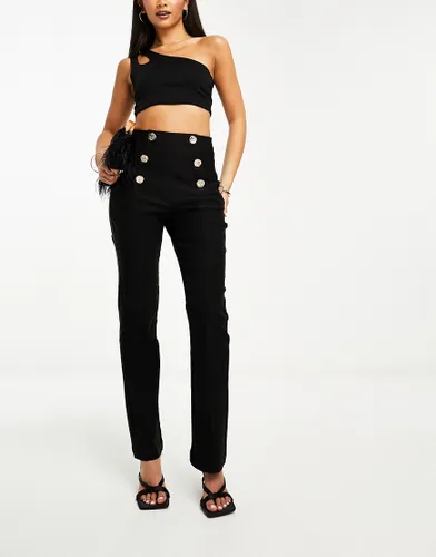 Y. A.S stretch high waisted trousers with button detail in black