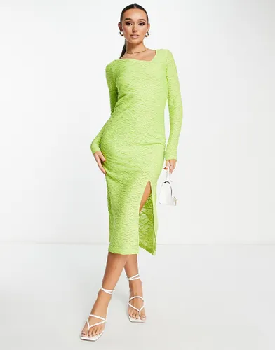 Y. A.S textured bodycon midi dress in lime-Yellow
