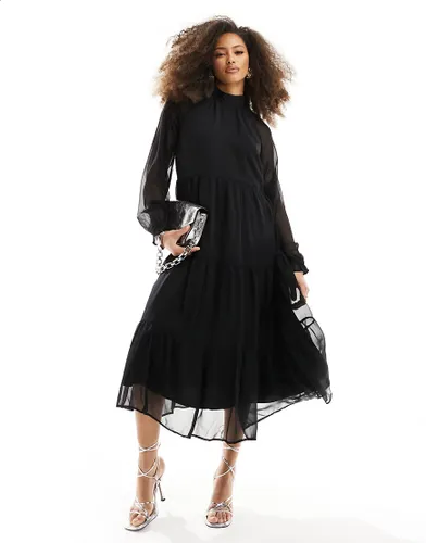 Y. A.S tiered frill detail maxi dress in black