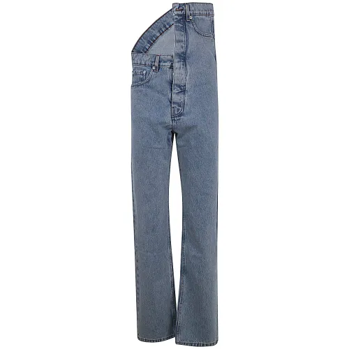 Y/Project , Evergreen Asymmetric Waist Jeans ,Blue female, Sizes: