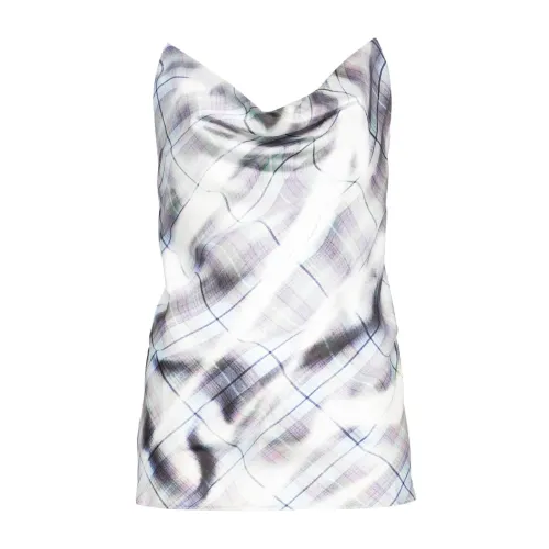 Y/Project , Grey Check Print Satin Top ,Multicolor female, Sizes: