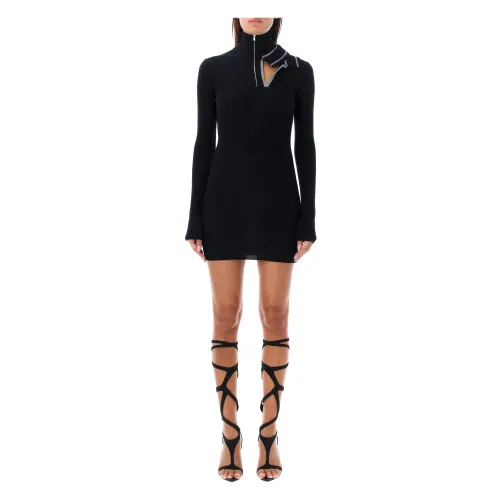 Y/Project , Knit Mini Dress with Double Collar ,Black female, Sizes: