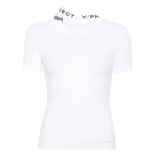 Y/Project , Logo-Print Triple-Collar T-Shirt ,White female, Sizes: