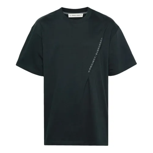 Y/Project , Pleat-Detail Cotton T-Shirt ,Gray male, Sizes:
