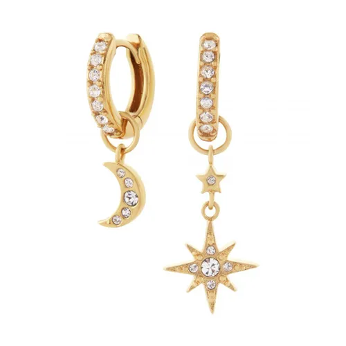 Yellow Gold Plated Celestial Gold Moon & Star Huggie Hoops