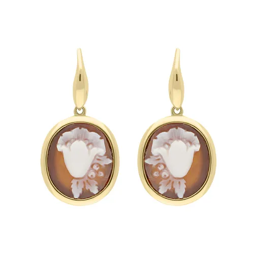 Yellow Gold Plated Sterling Silver Cameo Oval Tulip Drop Earrings D