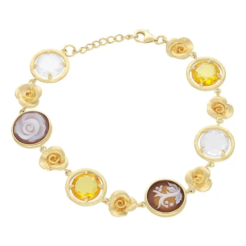 Yellow Gold Plated Sterling Silver Cubic Zirconia Rose Six Stone Bracelet D
