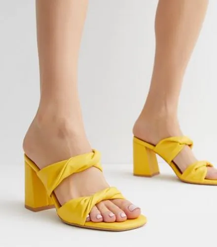 Yellow Twist Block Heel Mule Sandals New Look