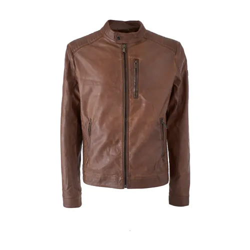 YES ZEE , Brown Leather Jacket for Men ,Brown male, Sizes: