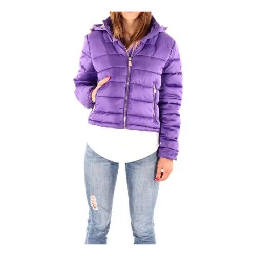 YES ZEE , Cropped Hooded Women Puffer Jacket ,Purple female, Sizes: