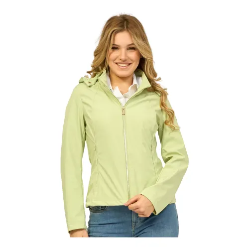 YES ZEE , Green Softshell Hooded Coat ,Green female, Sizes: