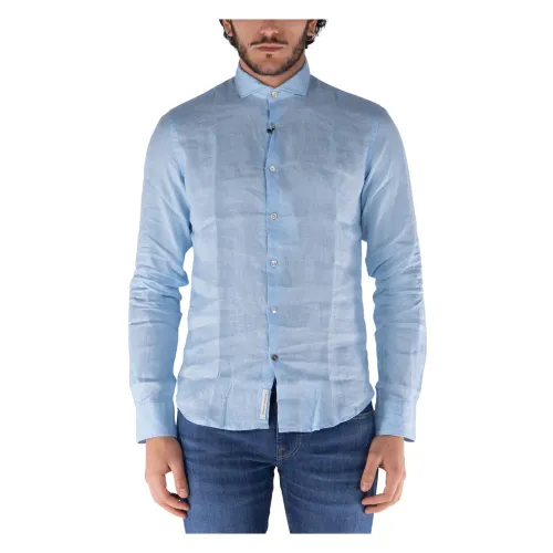 YES ZEE , Long Sleeve Linen Shirt ,Blue male, Sizes: