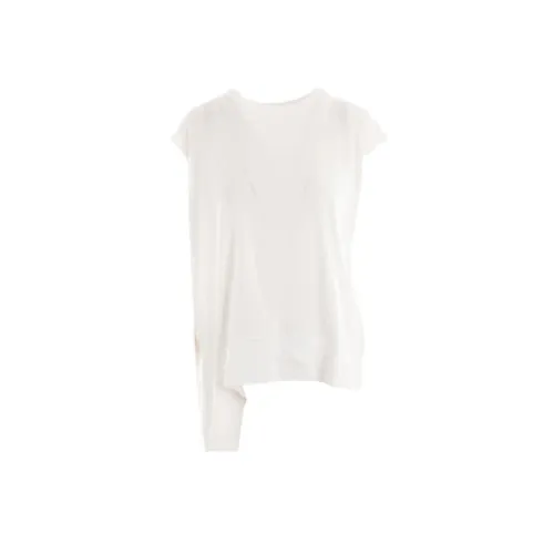 Yohji Yamamoto , Asymmetric White Cotton Jersey T-shirt ,White female, Sizes: