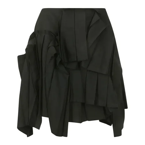 Yohji Yamamoto , Asymmetrical Stitched Pleats Skirt ,Black female, Sizes: