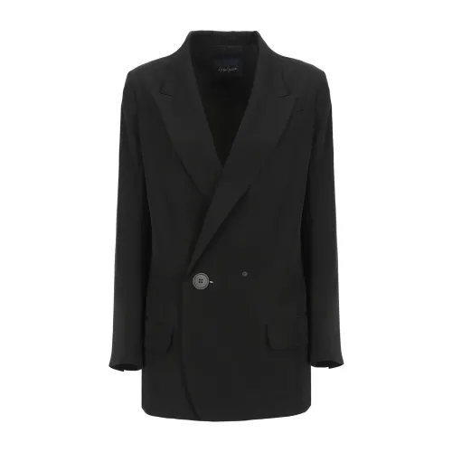 Yohji Yamamoto , Black Blazer with Peak Lapel Collar ,Black female, Sizes: