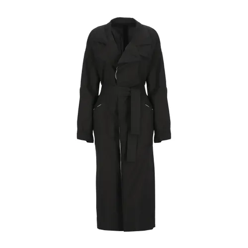 Yohji Yamamoto , Black Cotton Coat with Peak Lapel ,Black female, Sizes: