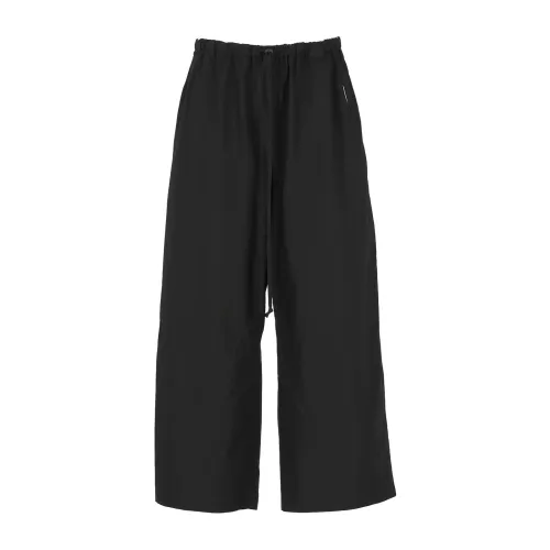 Yohji Yamamoto , Black Cotton Trousers with Elastic Waist ,Black female, Sizes: