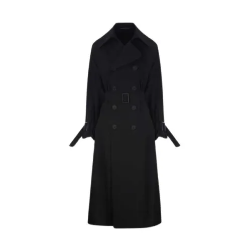 Yohji Yamamoto , Black Double-Breasted Trench Coat ,Black female, Sizes: