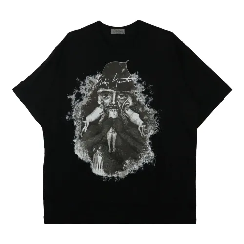 Yohji Yamamoto , Black Graphic Print Cotton Tee ,Black male, Sizes: