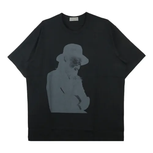 Yohji Yamamoto , Black Graphic Print Cotton Tee ,Black male, Sizes: