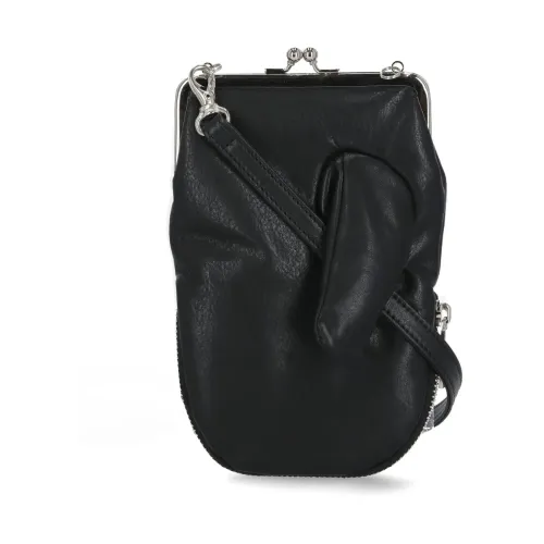 Yohji Yamamoto , Black Leather Pochette with Adjustable Strap ,Black female, Sizes: ONE SIZE