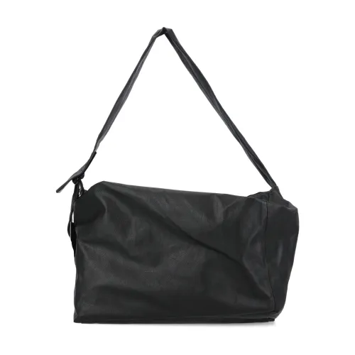 Yohji Yamamoto , Black Leather Shoulder Bag with Zip ,Black female, Sizes: ONE SIZE