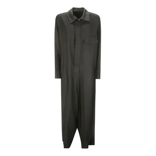 Yohji Yamamoto , Black Viscose Sweater with Button Closure ,Black female, Sizes: