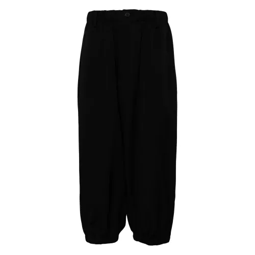 Yohji Yamamoto , Black Wool Cropped Trousers ,Black male, Sizes: