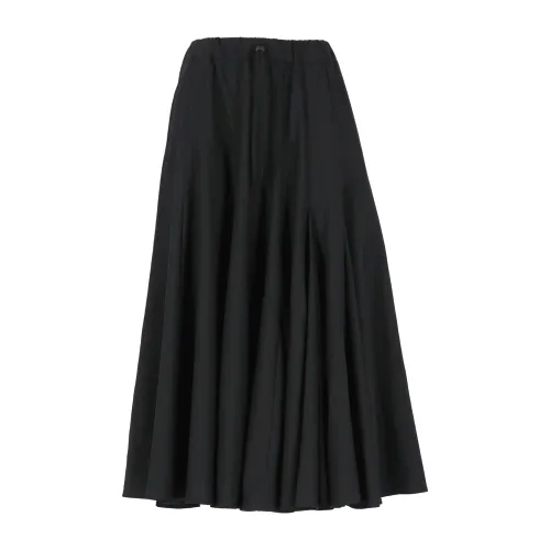 Yohji Yamamoto , Black Wool Skirt with Side Slit Pockets ,Black female, Sizes: