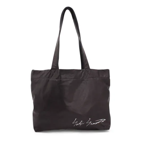 Yohji Yamamoto , Leather Shopping Bag with Contrasting Logo ,Black female, Sizes: ONE SIZE