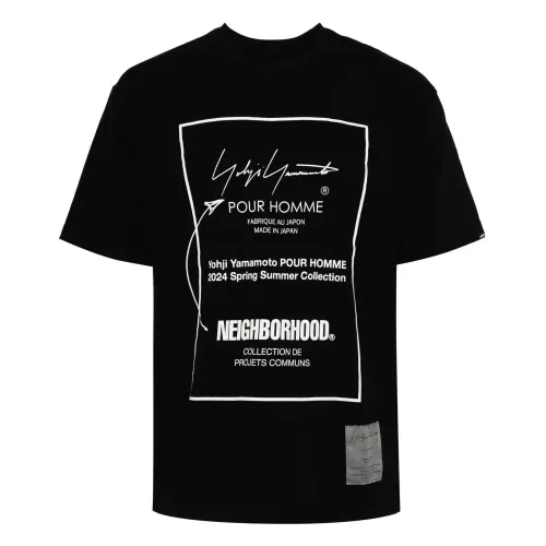 Yohji Yamamoto , Logo-Print Cotton T-Shirt ,Black male, Sizes: