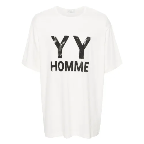 Yohji Yamamoto , Logo-Print Cotton T-Shirt ,White male, Sizes: