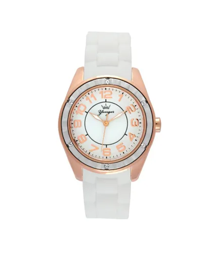 Yonger & Bresson Womens and Bresson: Rose Gold Bezel with White Watch Rubber - One Size