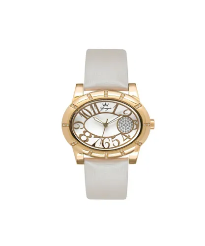 Yonger & Bresson Womens and Bresson: White Leather Band with Gold Bezel Watch - One Size