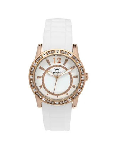 Yonger & Bresson Womens and Bresson: White Leather Watch with Rose Gold Bezel Rubber - One Size