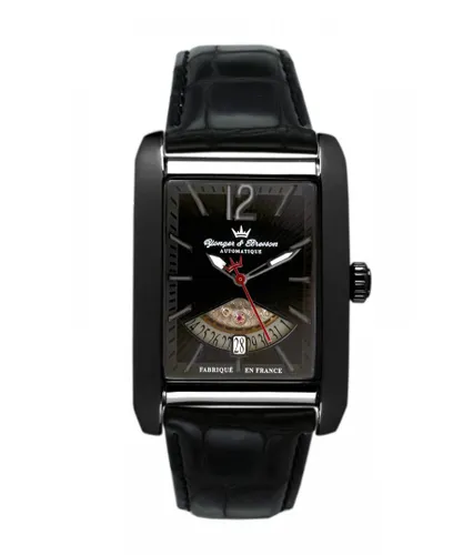 Yonger Mens Black Dial Leather Watch - One Size